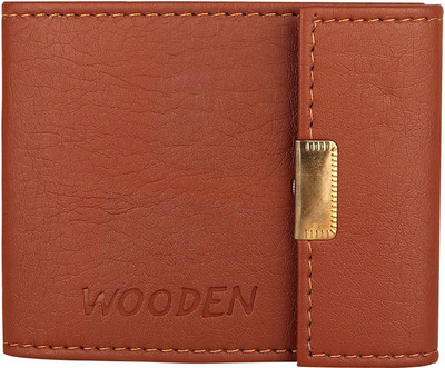 Wooden Men Casual Brown Genuine Leather Card Holder(9 Card Slots), Tan