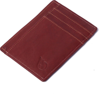 RUGE Men Brown Genuine Leather Card Holder(6 Card Slots), Dark brown