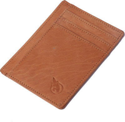 RUGE Men Casual Tan Genuine Leather Card Holder(6 Card Slots)
