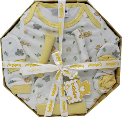 Babilav YED06 Newborn 6 Pieces Unisex Baby Gift Set, Diamond Shaped(Yellow)