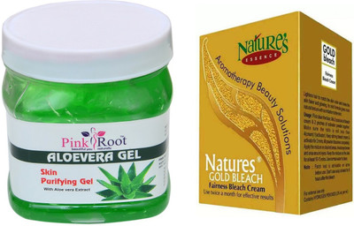 Pink Root ALOEVERA GEL 500ML WITH NATURE'S ESSENCE 43G GOLD BLEACH(Set of 2)