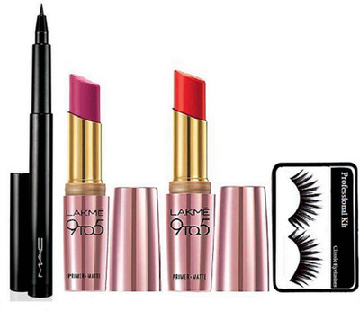 Professional kit eyelashes with lakme 9 to 5 primer+matte finish long lasting lipstick (set of 2)& Mac Pen Eyeliner(Set of 4)
Professional kit eyelashes with lakme 9 to 5 primer+matte finish long lasting lipstick (set of 2)& Mac Pen Eyeliner(Set of 4)