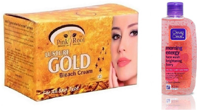 Pink Root GOLD BLEACH 250G WITH CLEAN & CLEAR BRIGHTENING BERRY FACE WASH(Set of 2)