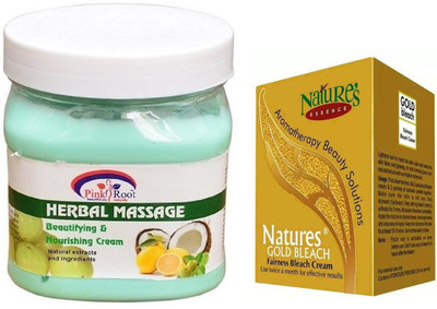 Pink Root HERBAL MASSAGE CREAM 500ML WITH NATURE'S ESSENCE 43G GOLD BLEACH(Set of 2)
Pink Root HERBAL MASSAGE CREAM 500ML WITH NATURE'S ESSENCE 43G GOLD BLEACH(Set of 2)