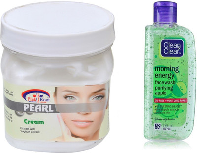 Pink Root PEARL CREAM 500ML WITH CLEAN & CLEAR APPLE FACE WASH(Set of 2)