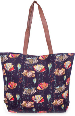 v2g Women Casual Black Polyester, Canvas, Genuine Leather Tote