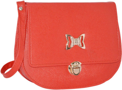 minaar Girls Casual Red Leatherette, PU Sling Bag