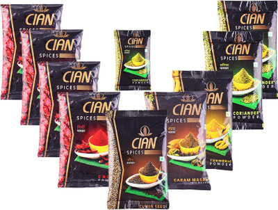 cian Spice Combo Pack of 10- 950 Gm (4 Red Chilli Powder 100gm + 2 Corriander Powder 100gm + Turmeric Powder 100gm + Garam Masala 100gm + Cummin Seed Powder 100gm + Corriander Powder 50gm)(10 x 95 g)
cian Spice Combo Pack of 10- 950 Gm (4 Red Chilli Powder 100gm + 2 Corriander Powder 100gm + Turmeric Powder 100gm + Garam Masala 100gm + Cummin Seed Powder 100gm + Corriander Powder 50gm)(10 x 95 g)