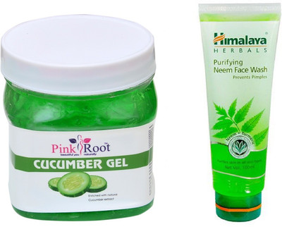Pink Root CUCUMBER GEL 500ML WITH NEEM FACE WASH(Set of 2)