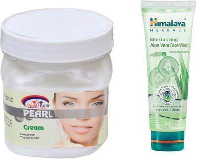 Pink Root PEARL CREAM 500ML WITH ALOE VERA FACE WASH(Set of 2)