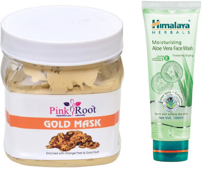 Pink Root GOLD MASK 500ML WITH HIMALAYA ALOE VERA FACE WASH(Set of 2)