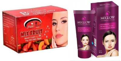 Pink Root MIX FRUIT BLEACH 250G WITH MEGLOW WOMEN FAIRNESS CREAM(Set of 2)