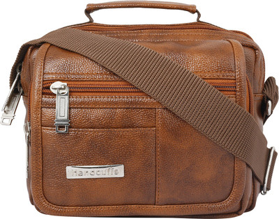 HANDCUFFS Men & Women Casual Tan Leatherette Sling Bag