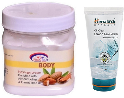 Pink Root BODY MASSAGE CREAM 500ML WITH HIMALAYA LEMON FACE WASH(Set of 2)