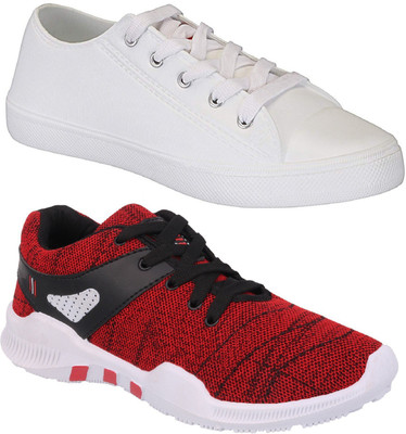 Pexlo Combo Pack of 2 Casual & Sports Shoes (Sneakers Shoes) Casuals For Men(White, Red