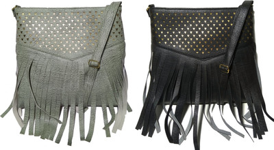 AZED Collections Girls Casual Green, Black Rexine Sling Bag, Black;green