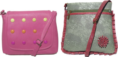 AZED Collections Girls Casual Pink, Green Rexine Sling Bag, Green;pink 
AZED Collections Girls Casual Pink, Green Rexine Sling Bag, Green;pink