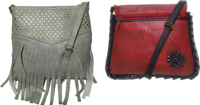 AZED Collections Girls Casual Green, Maroon Rexine Sling Bag