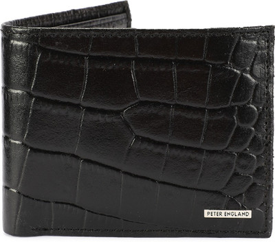 Peter England Men Black Genuine Leather Wallet(8 Card Slots)