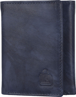 Le Craf Men Casual Blue Genuine Leather Wallet(3 Card Slots), Navy