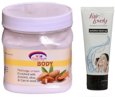 Pink Root BODY MASSAGE CREAM 500ML WITH FAIR & LOVELY POLLUTION CLEAN-UP FACE WASH(Set of 2)
Pink Root BODY MASSAGE CREAM 500ML WITH FAIR & LOVELY POLLUTION CLEAN-UP FACE WASH(Set of 2)