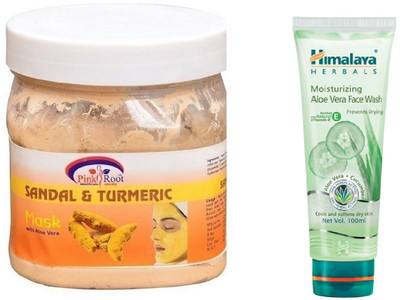 Pink Root SANDAL MASK 500ML WITH HIMALAYA ALOE VERA FACE WASH(Set of 2)