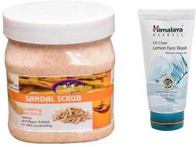 Pink Root SANDAL SCRUB 500ML WITH HIMALAYA LEMON FACE WASH(Set of 2)