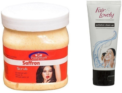 Pink Root SAFFRON SCRUB 500ML WITH FAIR & LOVELY POLLUTION CLEAN-UP FACE WASH(Set of 2)
Pink Root SAFFRON SCRUB 500ML WITH FAIR & LOVELY POLLUTION CLEAN-UP FACE WASH(Set of 2)