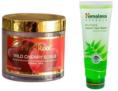 Pink Root WILD CHERRY SCRUB 100G WITH HIMALAYA NEEM FACE WASH(Set of 2)