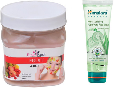 Pink Root FRUIT SCRUB 500ML WITH HIMALAYA ALOE VERA FACE WASH(Set of 2)