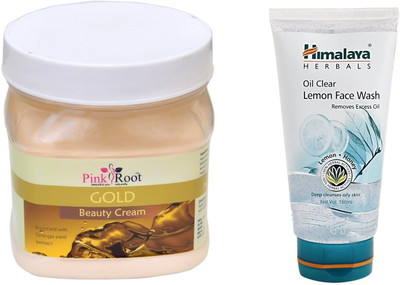 Pink Root GOLD CREAM 500ML WITH HIMALAYA LEMON FACE WASH(Set of 2)
