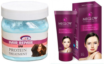 Pink Root HAIR SPA CREAM 500ML WITH MEGLOW WOMEN FAIRNESS CREAM(Set of 2)