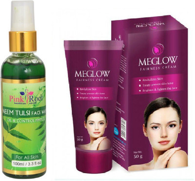 Pink Root NEEM FACE WASH 100ML WITH MEGLOW WOMEN FAIRNESS CREAM(Set of 2)
