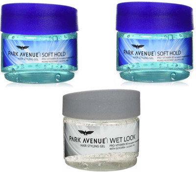 Park Avenue Hair Gel, 1 Wet Look + 2 Soft Hold 300g x 3 Pack Of 3 Gel(900 g)