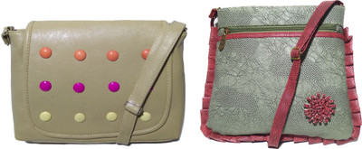 AZED Collections Girls Casual Khaki, Green Rexine Sling Bag, Green;khaki