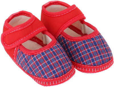 Neska Moda Checks 6 To 12 Month Baby Booties(Toe to Heel Length - 11 cm Red)