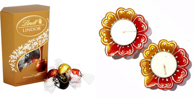 Lindt Diwali Combo of Lindor Assorted Truffles Chocolate 200gm with 2 Pcs of Handmade Diyas Combo(3)