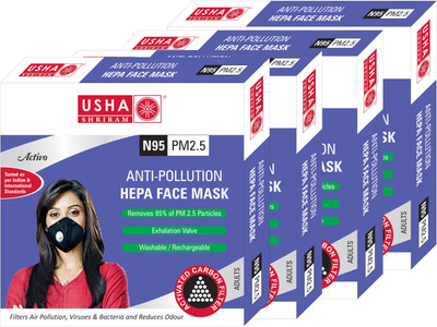Usha Shriram Activo N95 PM2.5 HEPA Anti Pollution Face Mask Air Mask (Pack of 4) Mask and Respirator
Usha Shriram Activo N95 PM2.5 HEPA Anti Pollution Face Mask Air Mask (Pack of 4) Mask and Respirator