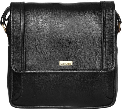 Scharf Men & Women Formal Black Genuine Leather Sling Bag