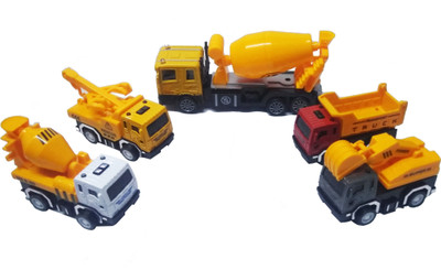 Emob Battery Operated Cement Mixer Truck with 4 Mini Pull Back Vehicle Construction Trucks(Multicolor)
