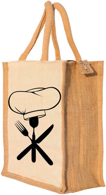 Nisol® Spoons & Chef Waterproof Lunch Bag(Beige, 12 inch)