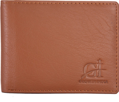 Growth India Men Tan Genuine Leather Wallet(10 Card Slots)