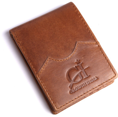 Growth India Men Tan Genuine Leather Wallet(8 Card Slots)