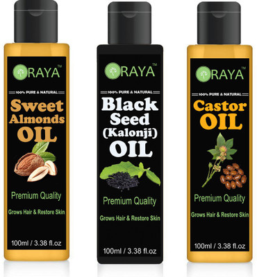 ORAYA 100 Pure & Natural Sweet Almond Oil And Organic Cold Pressed Castor Oil And Blackseed ( Kalonji) Hair Oil Skin Oil-COMBO-300ML-PACK OF-3-BOTTLE(300 ml)
ORAYA 100 Pure & Natural Sweet Almond Oil And Organic Cold Pressed Castor Oil And Blackseed ( Kalonji) Hair Oil Skin Oil-COMBO-300ML-PACK OF-3-BOTTLE(300 ml)