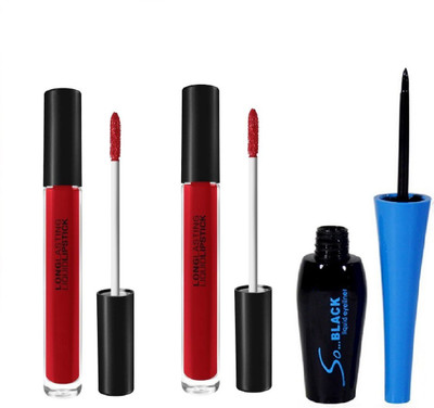 Vedy New eyeliner with Two red lipstick in Combo(Set of 3)