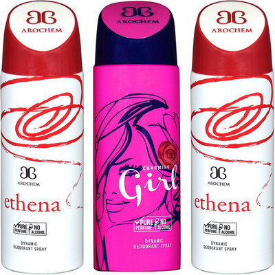 Arochem Ethena & Charming Girl Combo Pack Dynamic Deodorant Spray Deodorant Spray - For Men & Women(600 ml, Pack of 3)
Arochem Ethena & Charming Girl Combo Pack Dynamic Deodorant Spray Deodorant Spray - For Men & Women(600 ml, Pack of 3)