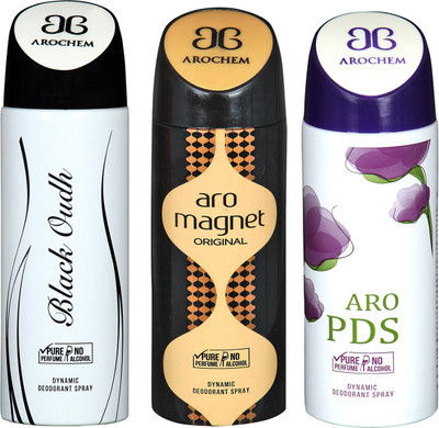 Arochem Black Oudh & Aro Magnet & Aro PDS Combo Pack Dynamic Deodorant Spray Deodorant Spray - For Men & Women(600 ml, Pack of 3)
Arochem Black Oudh & Aro Magnet & Aro PDS Combo Pack Dynamic Deodorant Spray Deodorant Spray - For Men & Women(600 ml, Pack of 3)