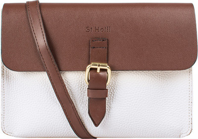 Holii Women Casual White, Brown PU Sling Bag, Brown;white