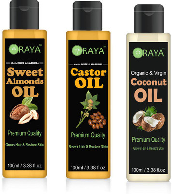 ORAYA 100% Pure & Natural Sweet Almond Oil And Cold Pressed Castor Oil And Cocount Oil Hair Oil Skin Oil-(300ml) pack of-3-bottle Hair Oil(300 ml)
ORAYA 100% Pure & Natural Sweet Almond Oil And Cold Pressed Castor Oil And Cocount Oil Hair Oil Skin Oil-(300ml) pack of-3-bottle Hair Oil(300 ml)