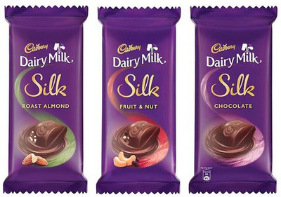 Cadbury Dairy Milk Silk, Pack of 4 (Silk Chocolate Bar 150g X 2 + Silk Roast Almond 137g X 1 + Silk Fruit & Nut 137g X 1 ) Bars(574 g)
Cadbury Dairy Milk Silk, Pack of 4 (Silk Chocolate Bar 150g X 2 + Silk Roast Almond 137g X 1 + Silk Fruit & Nut 137g X 1 ) Bars(574 g)